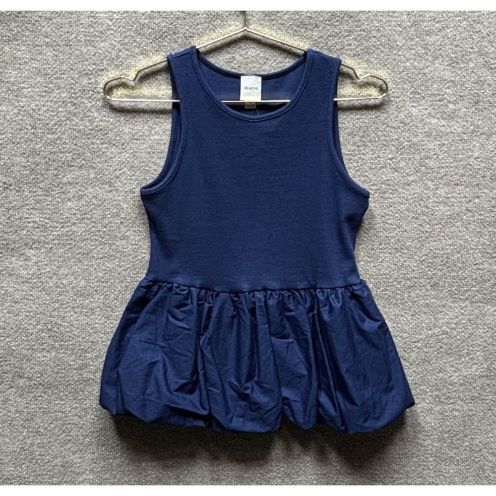 NWT Maeve Bubble Peplum‎ Tank in Navy Blue Womens Size Medium Anthropologie NEW